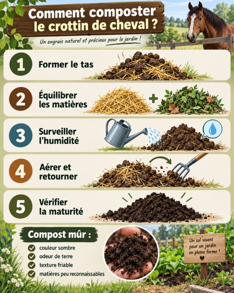 Étapes pour composter le crottin de cheval jusqu’à l’obtention d’un compost mûr